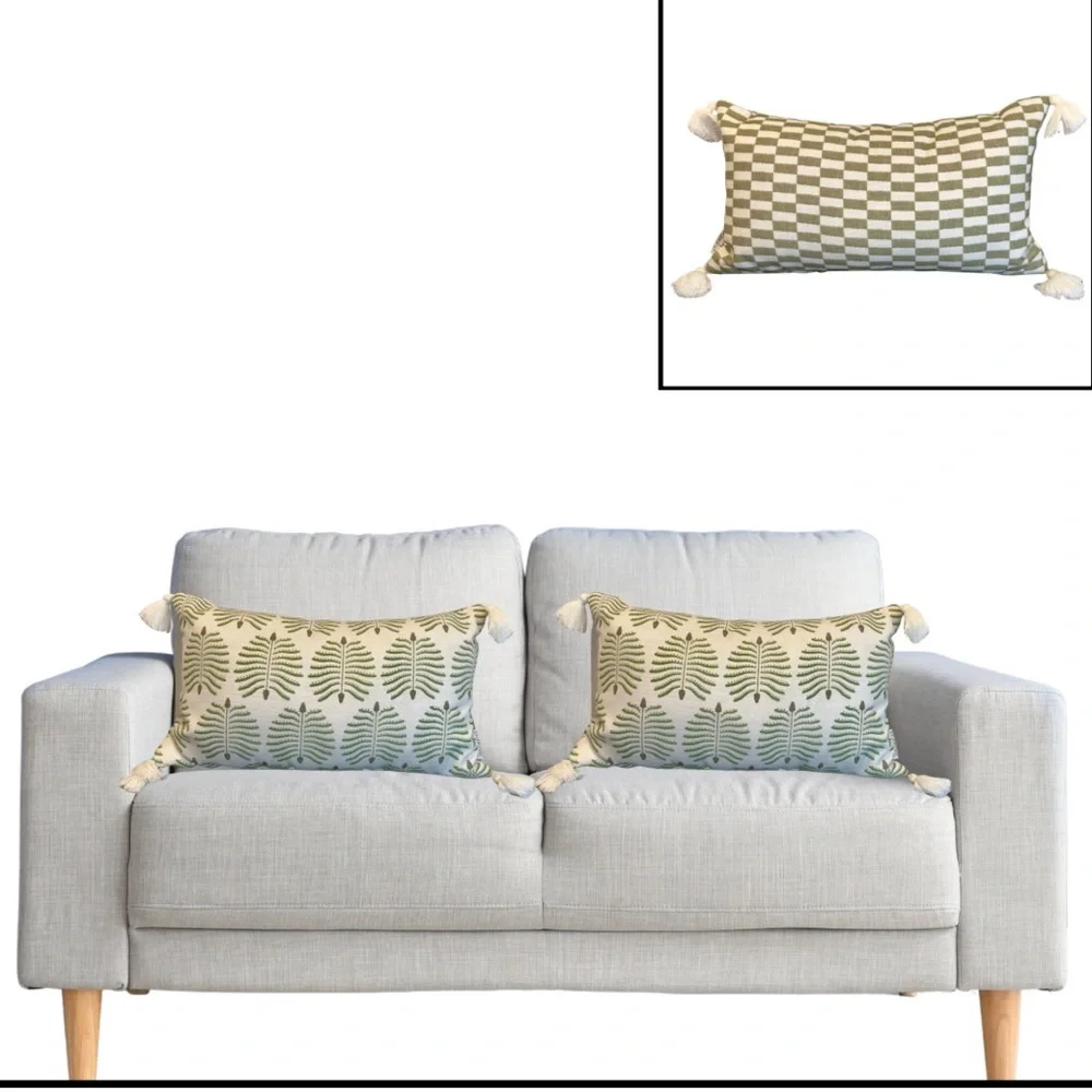 Leaf Patterned Green Accent Pillow| reversible| indoor/outdoor decor pillows - Picture 1 of 9